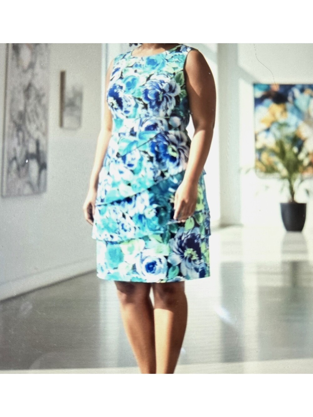 Connected Women's Multicolor Floral Round Neck Sleeveless Sheath Dress 12 EUC